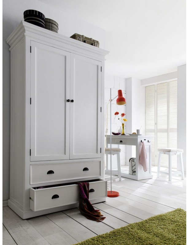 Armoire penderie bois acajou blanc