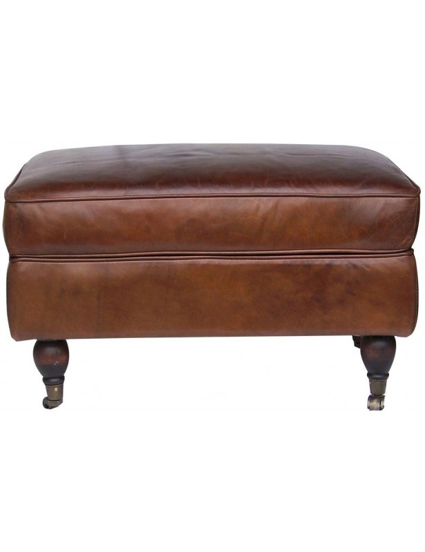 pouf repose pieds cuir marron club house