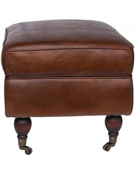 Pouf repose pied carré cuir noir STAN - Fauteuil Club/Pouf Cuir