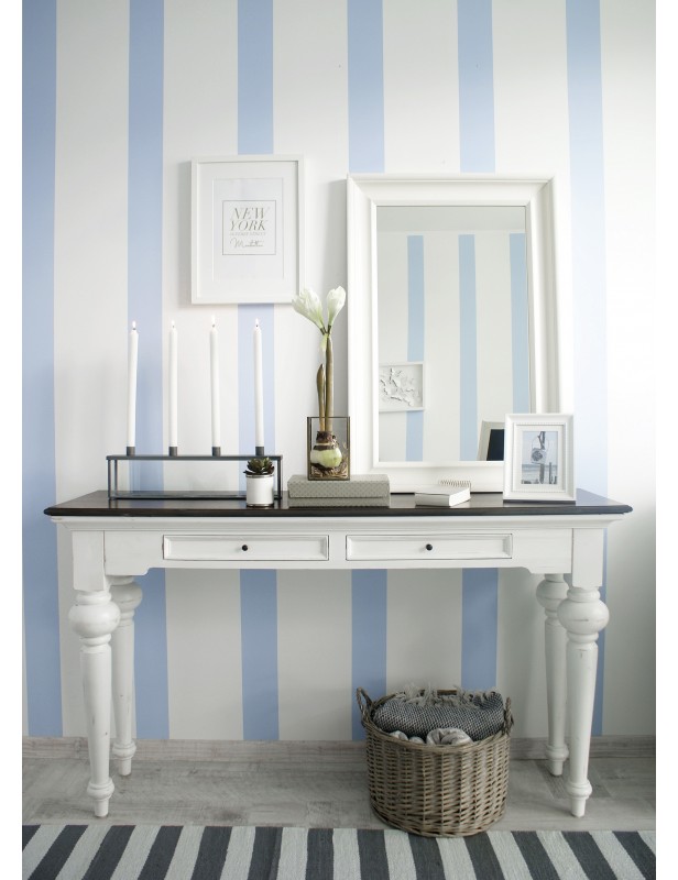 console 2 tiroirs acajou massif blanc dessus bois