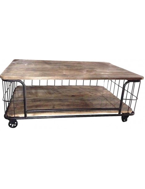 Table basse cage industrielle  avec roues