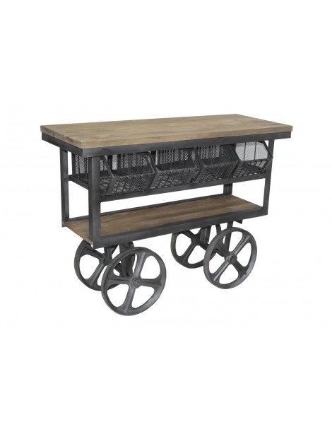 Trolley desserte sur roues bois recyclé