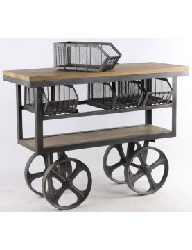 Trolley desserte sur roues bois recyclé