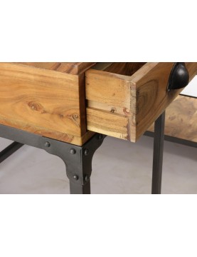 Bureau industriel 3 tiroirs 3 tablettes en acacia