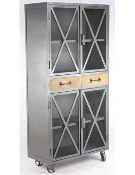 Armoire industrielle portes grillagées sur roulettes