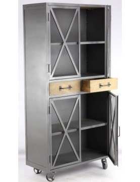 Armoire industrielle portes grillagées sur roulettes