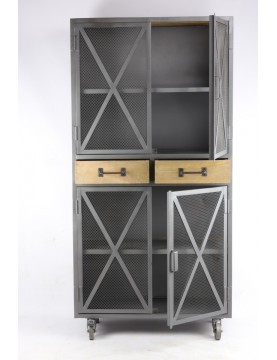Armoire industrielle portes grillagées sur roulettes