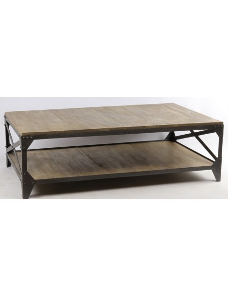 Table industrielle basse 1 tablette bois manguier