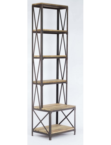 Étagère industrielle étroite bois recyclé 5 tablettes