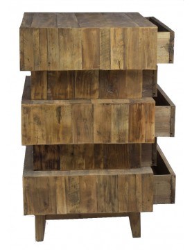 Chevet bois recyclé type industriel  5 tiroirs  décalés