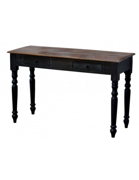 Console  home deco 2 tiroirs manguier plateau naturel structure noir long 120