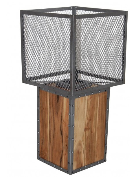 lampe à poser industriel bois métal haut 77 cm
