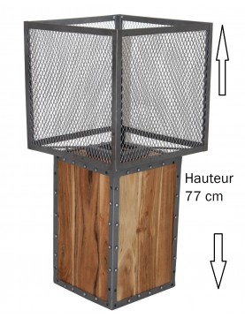 lampe à poser industriel bois métal haut 77 cm