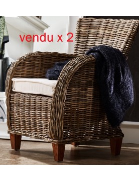 Fauteuils salon rotin accoudoirs incurvés vendus x 2