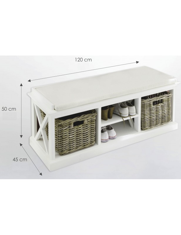 Banc de rangement bois acajou blanc