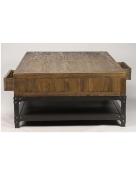 Table basse 6 tiroirs 1 tablette bois recyclé type industriel