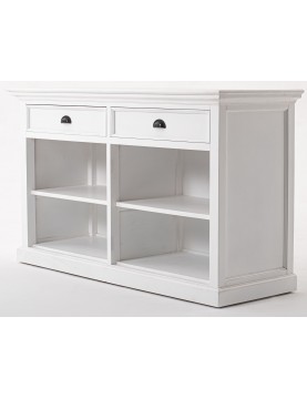 Buffet blanc acajou massif 2 tiroirs 2 étagères larg 145 cm