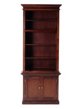 bibliothèque 5 étagères 2 portes étagère intérieure bois massif Mindi