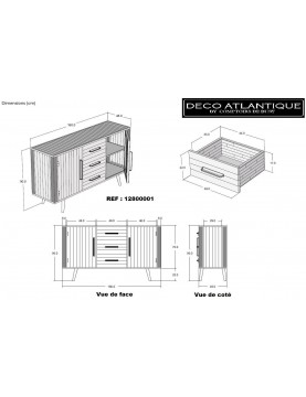 Buffet en cannage naturel 2 portes 3 tiroirs bois recyclé