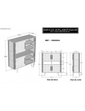 Buffet haut en cannage naturel 4 portes bois recyclé origine bateaux