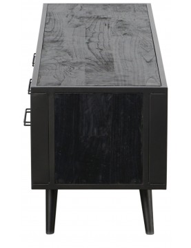 commode table multimédia tv 3 tiroirs façade cannage rotin naturel bois Mindi coloris noir