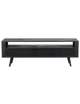 commode table multimédia tv 3 tiroirs façade cannage rotin naturel bois Mindi coloris noir