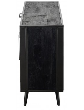 Buffet cannage rotin naturel 2 portes 3 tiroirs bois Mindi coloris noir