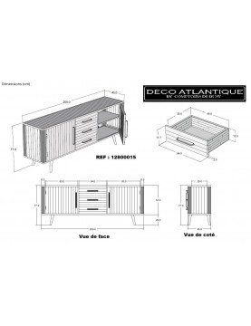 Buffet bas en cannage rotin 2 portes 3 tiroirs bois Mindi teinté noir