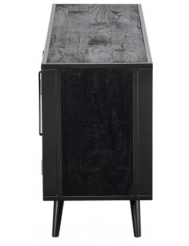 table commode multimédia 3 portes en cannage rotin larg 160 bois Mindi teinté noir