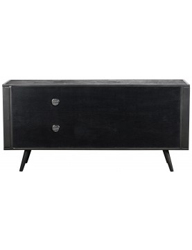 table commode multimédia 3 portes en cannage rotin larg 160 bois Mindi teinté noir