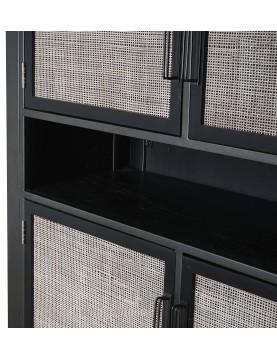 Buffet haut en cannage rotin 4 portes bois Mindi coloris noir