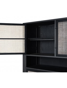 Buffet haut en cannage rotin 4 portes bois Mindi coloris noir