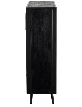 Buffet haut en cannage rotin 4 portes bois Mindi coloris noir