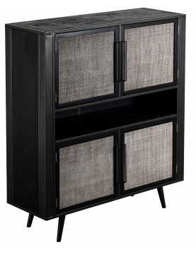 Buffet haut en cannage rotin 4 portes bois Mindi coloris noir