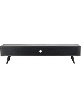 commode table multimédia tv 2 tiroirs façade cannage rotin naturel bois Mindi coloris noir