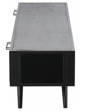 commode table multimédia tv 2 tiroirs façade cannage rotin naturel bois Mindi coloris noir