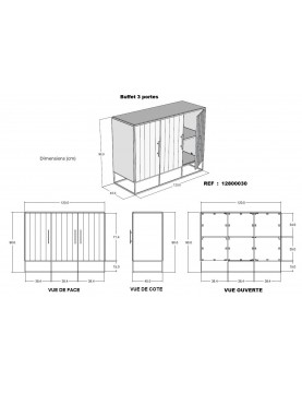 Buffet industriel 3 portes bois recyclé bateau tablettes pieds métal