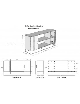 Buffet industriel 2 portes bois recyclé bateau étagères tablettes pieds métal