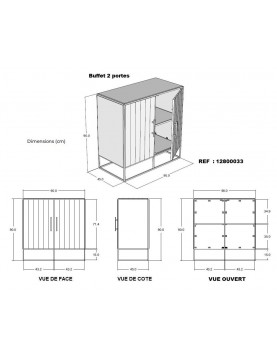 Buffet industriel 2 portes bois recyclé bateau étagères pieds métal