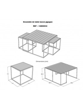 ensemble de 3 tables basses carrées industrielles