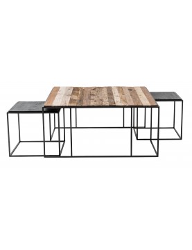 ensemble de 3 tables basses carrées industrielles 100 x 100