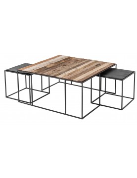 ensemble de 3 tables basses carrées industrielles 100 x 100