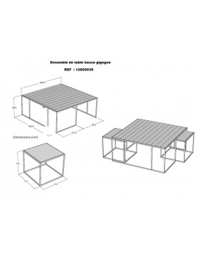 ensemble de 3 tables basses carrées industrielles 100 x 100