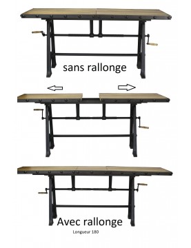 Table à dîner industrielle avec rallonge plateau bois manguier