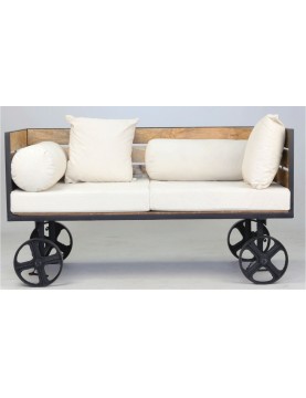 Canapé sofa type industriel sur roues métal