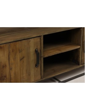 Buffet industriel 2 portes bois recyclé tablettes pieds métal