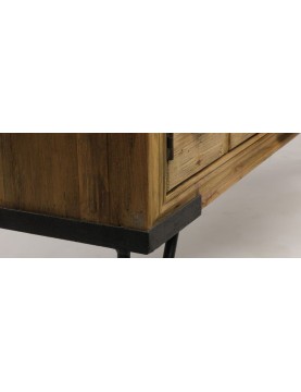 Console industrielle meuble bois recyclé 4 tiroirs 2 placards étagères pieds métal