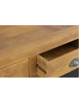 Console industrielle 3 tiroirs longueur 140 bois recyclé 1 tablette pieds métal