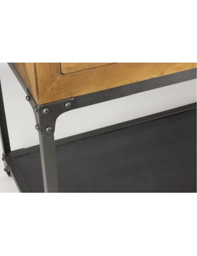 Console industrielle 3 tiroirs longueur 140 bois recyclé 1 tablette pieds métal