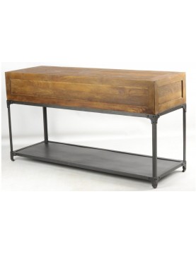 Console industrielle 3 tiroirs longueur 140 bois recyclé 1 tablette pieds métal